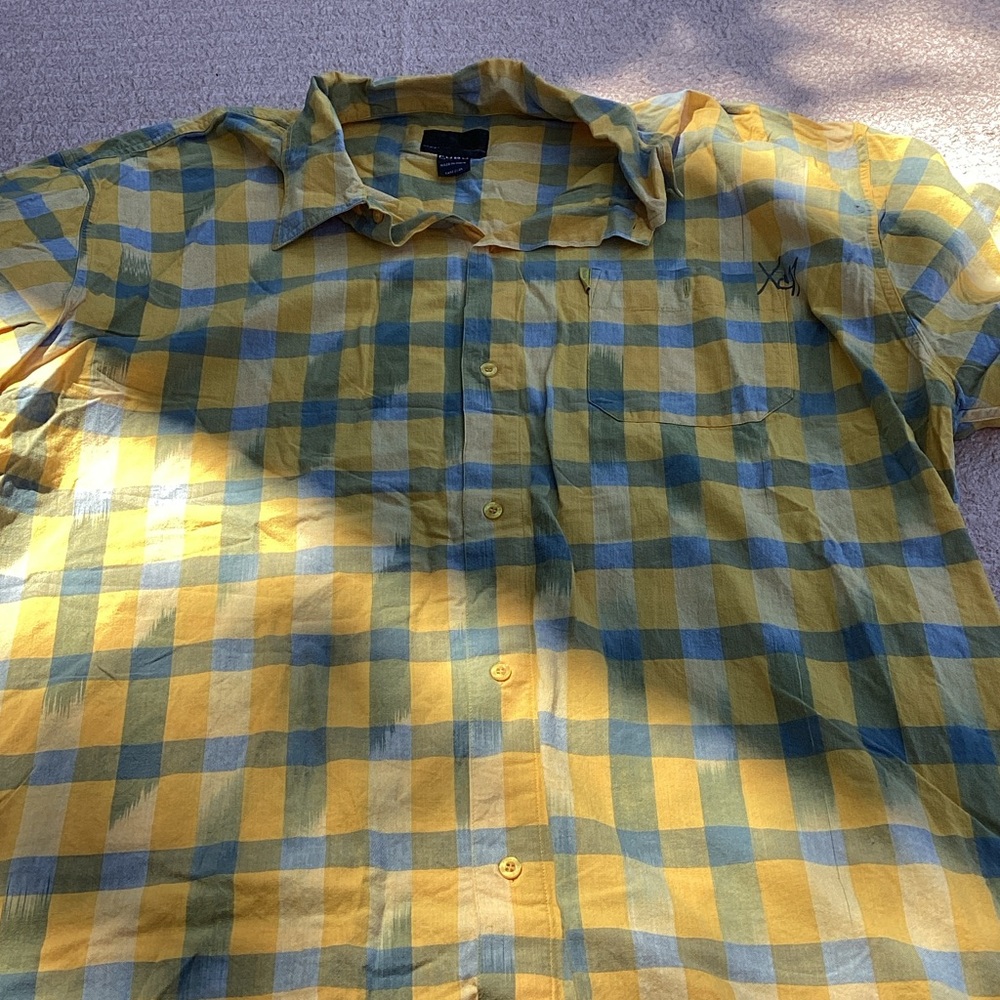 FUBU Yellow and Green Checkered Casual Shirt